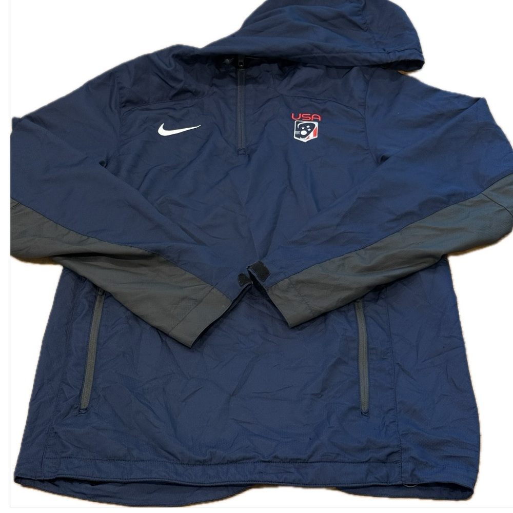 Nike USA Logo Lacrosse Navy Hoodie Windbreaker Full Zip Jacket Men's S EUC‎